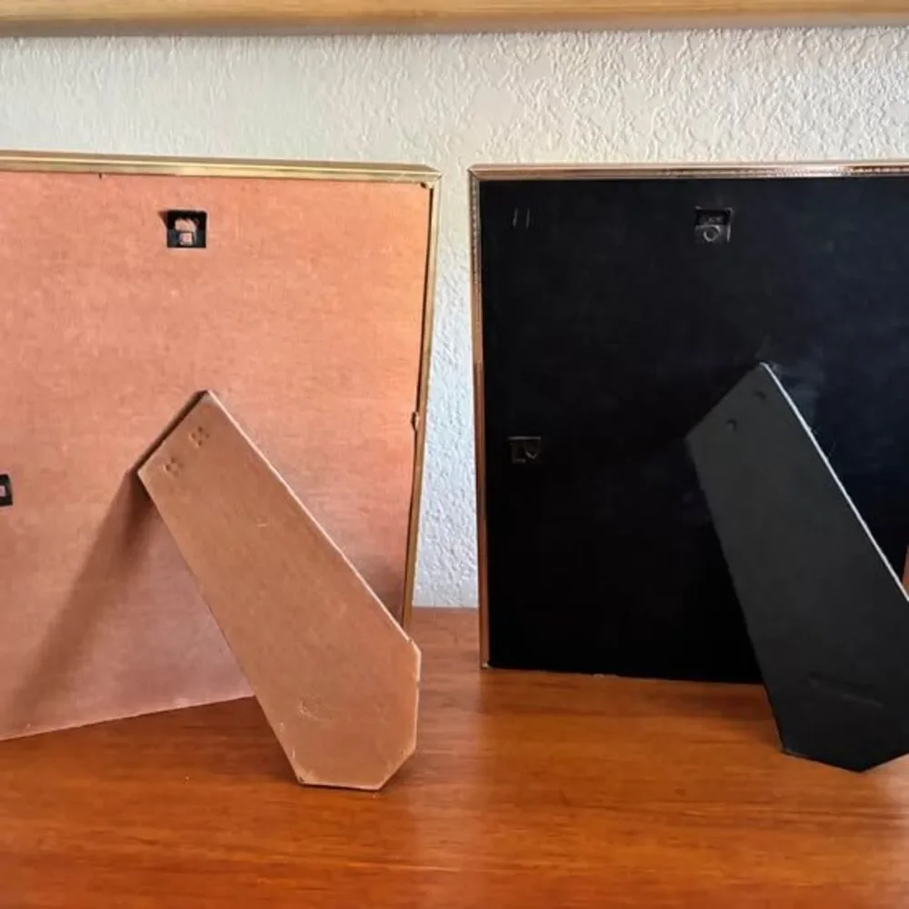 TWO Vintage Brass 11 X 9” Picture Frames with Oval Matting Hang or Stand
